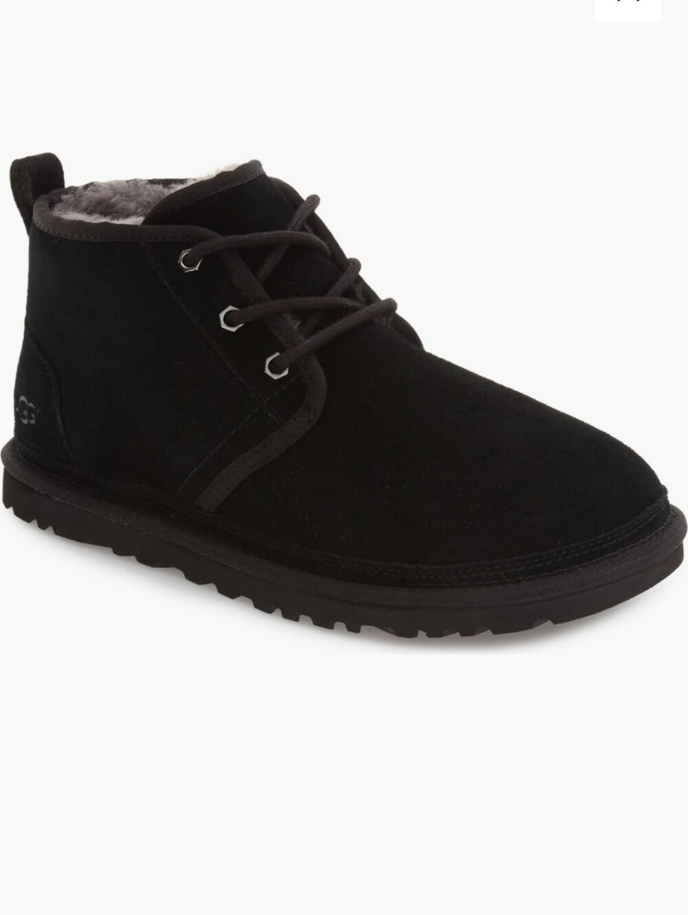 UGG Black Neumel Chukka Boot, Size 6, Euro 39, Grey Lining, Lace Up, Lugged Sole